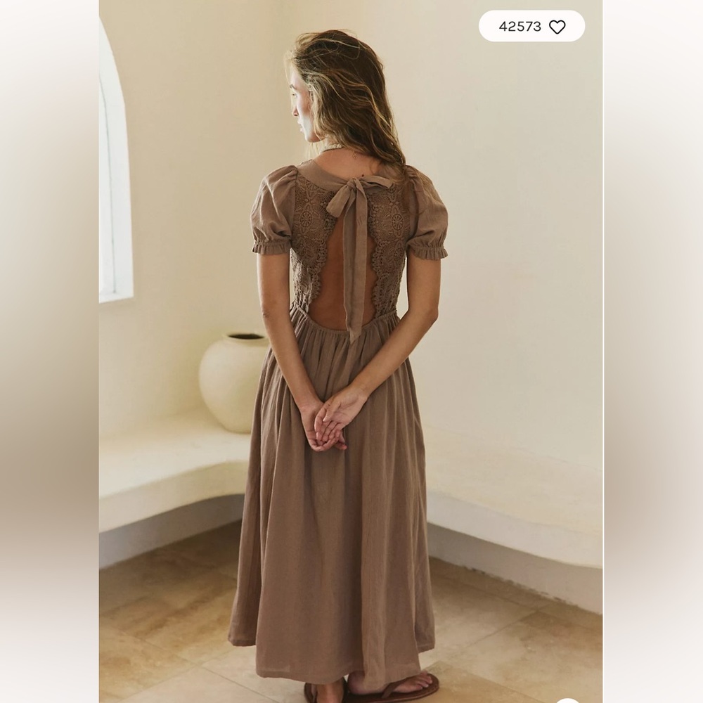 Free People All You Need Is Lace Midi Dress in Dusted Cocoa - Picture 2 of 4